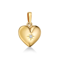 9KYG, 13mm PUFFY HEART, 7mm BAIL, 0.02ct
