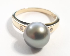 9mm TAHITIAN 18KYG RING, 0.04ct