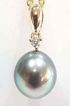 10mm DROP TAHITIAN 9KYG, 0.04ct NIPON PENDANT